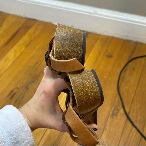 PEDRO INIESTA Tan Suede Strappy Cork Bottom Sandals Size 11 - Picture 6 of 7